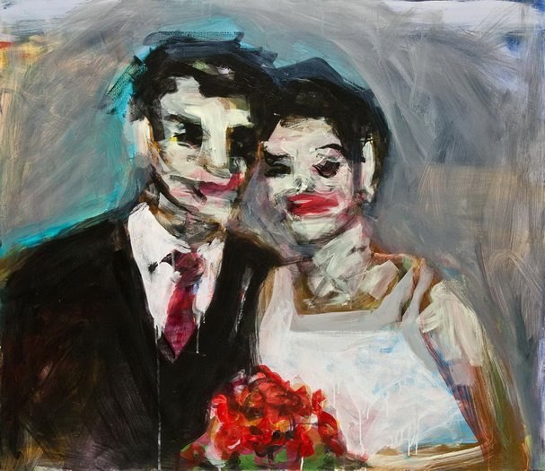 Mr Firoozi's son and Mr Ashrafi's daughter<br />
Acrylic on Canvas<br />
130X150 cm<br />
2011<br />
NA
